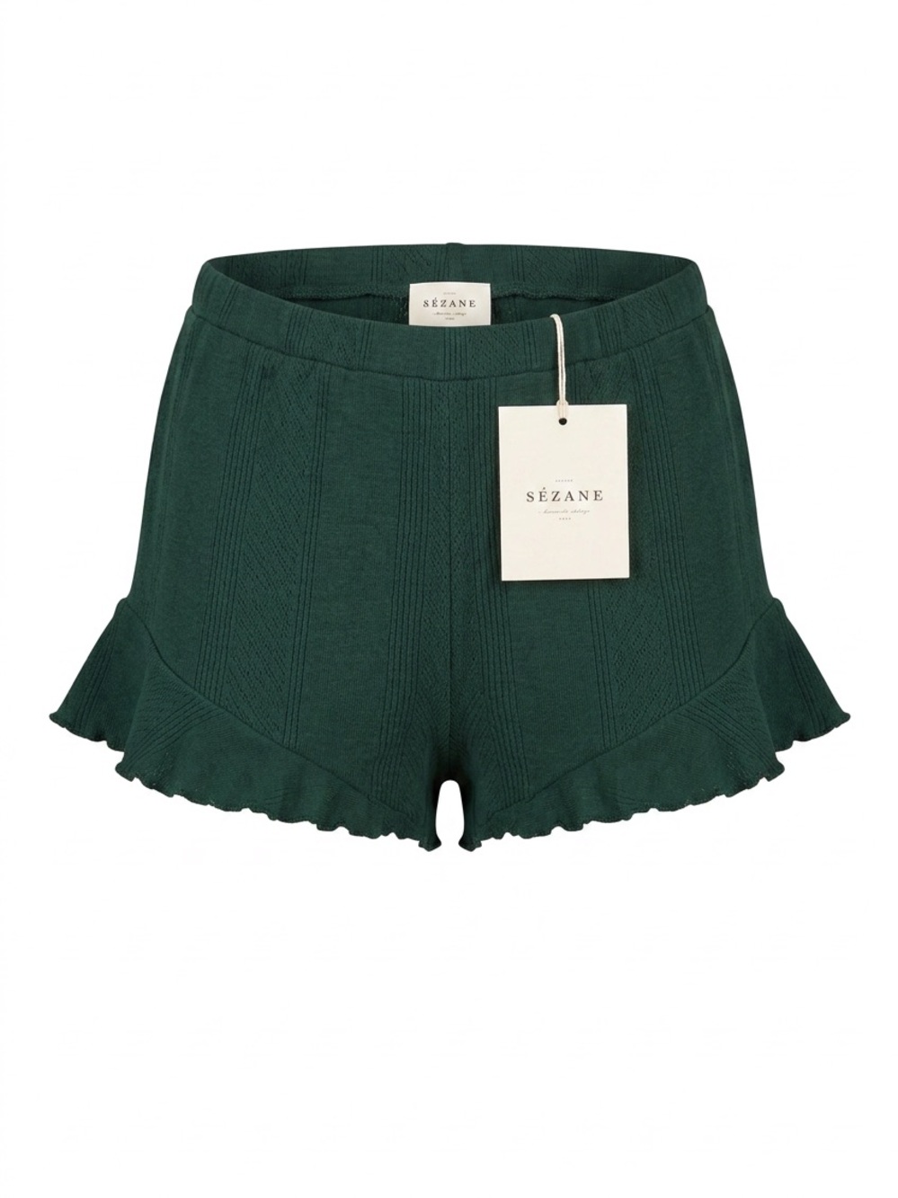 SEZANE| Forest Green Cotton Ruffle Shorts - Picture 2 of 8